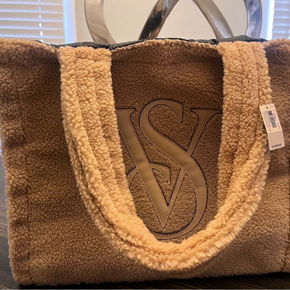 Victoria Secret Tote Plush Tote Bag Light Brown